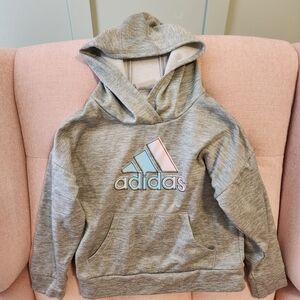 Adidas 4t Athletic Light Gray W/ Pink Blue Hooded Jacket Hoodie